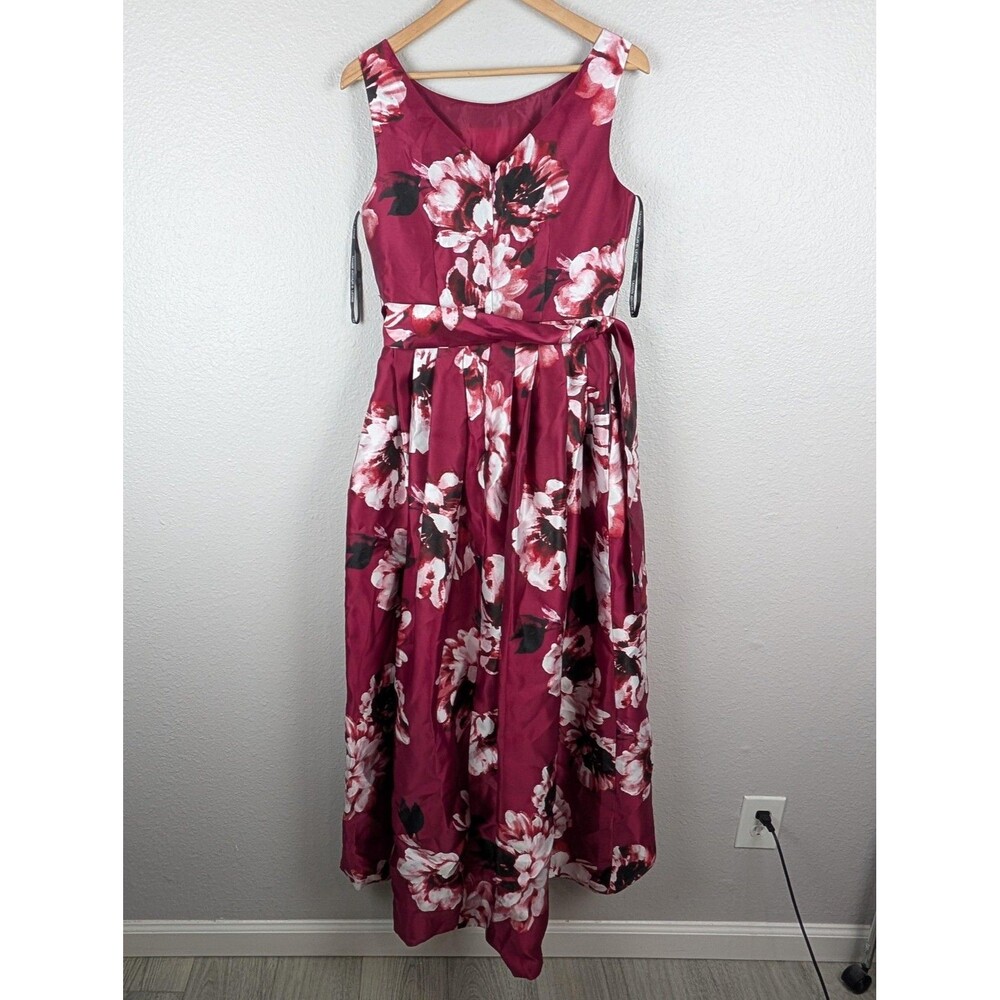 Tahari Arthur S Levine Dress Womens 4 Burgundy Floral High Low Sleeveless Formal - Picture 3 of 9